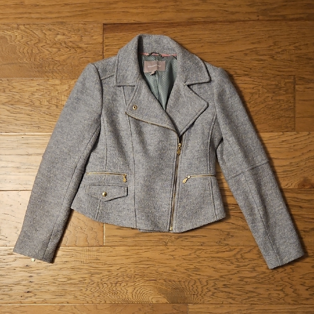 Banana Republic Gray Wool Moto Jacket Gold Zippers Size Small